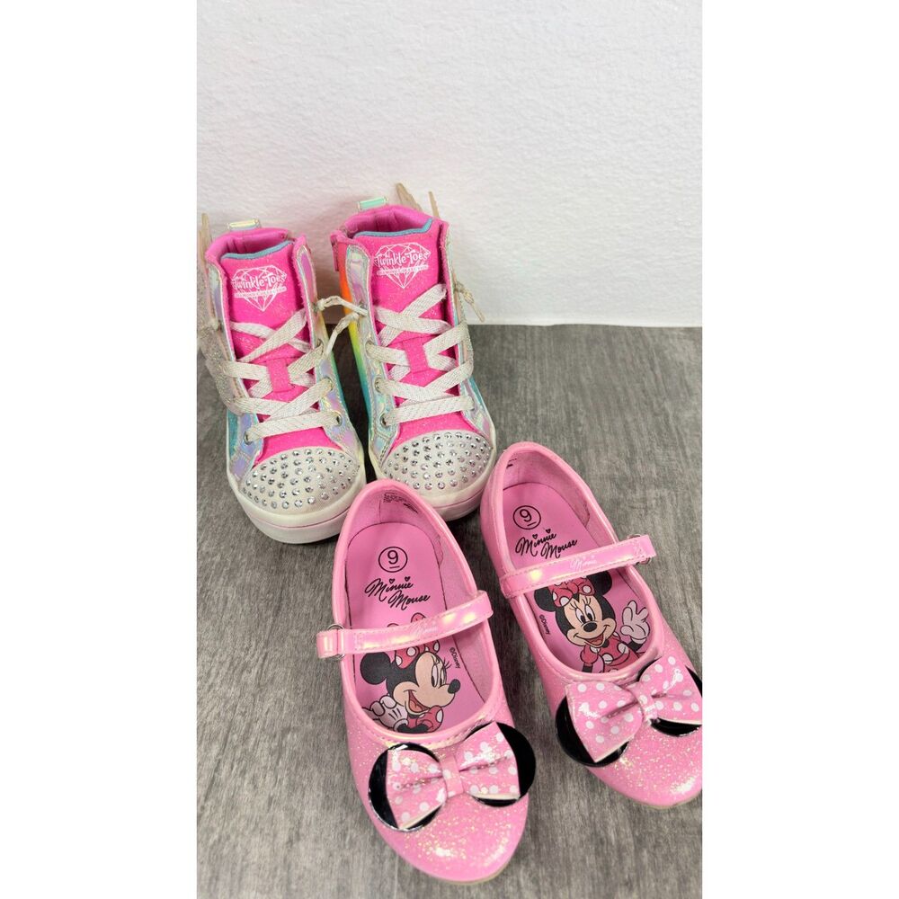 Girls Bundle Shoes Skechers Twinkle Toes Twi-Lites Dreamy Wings & Minnie Flats 9